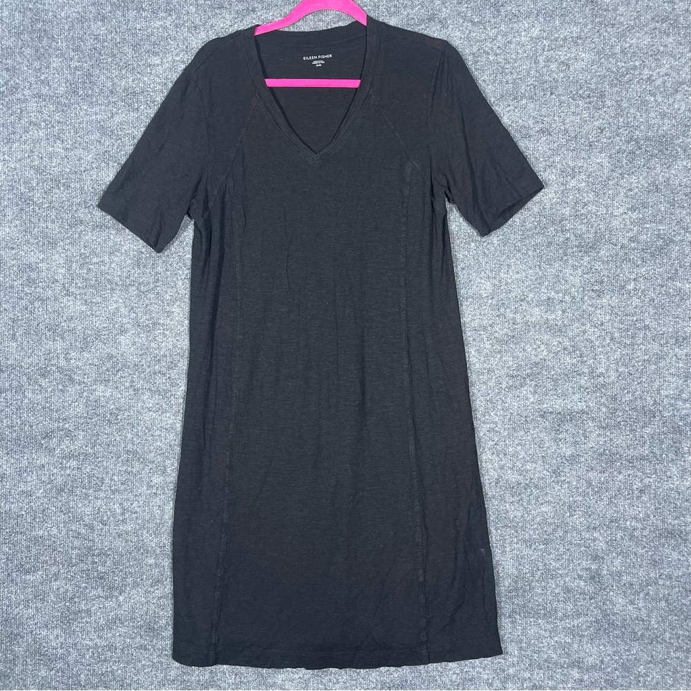 Eileen Fisher Women’s Medium Hemp Organic Cotton Black VNeck TShirt Casual Dress